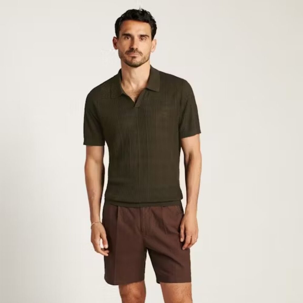 NEW - Bonobos Hudson Italian Sweater Polo - Dark Green Linen